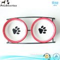 Easy cleaning double animal paws print dog bowl holder elevated, basis pet bowl